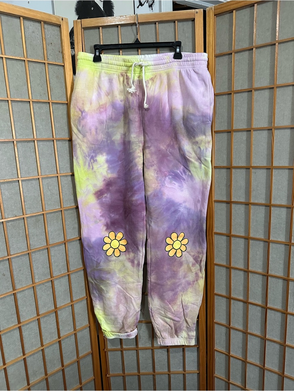 Tie-Dye Flower Sweatpants - Purple & Yellow/Green